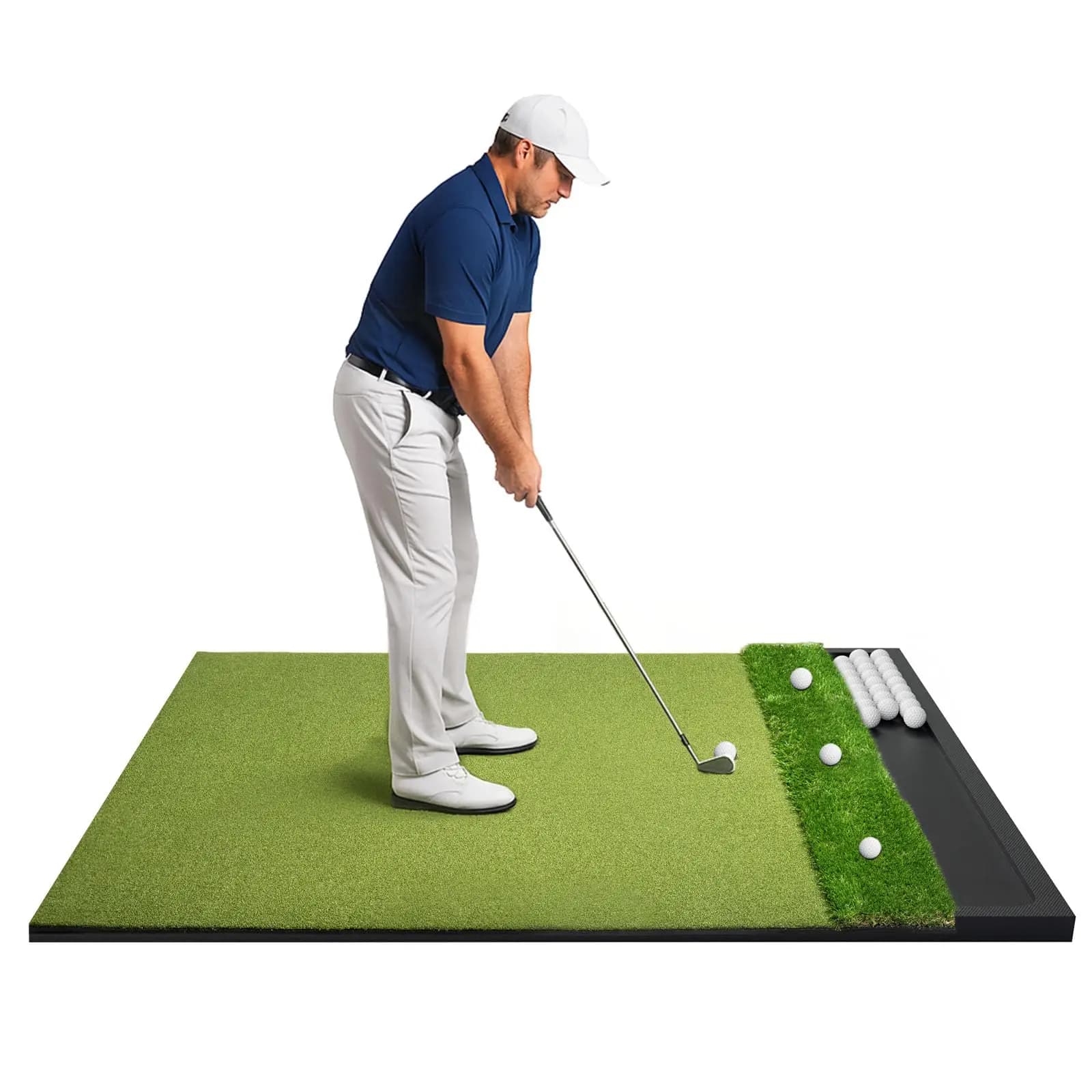 Dual Turf Golf Hitting Mat with Ball Tray, Integrated Golf Practice Mat for Indoor & Outdoor Use Gol