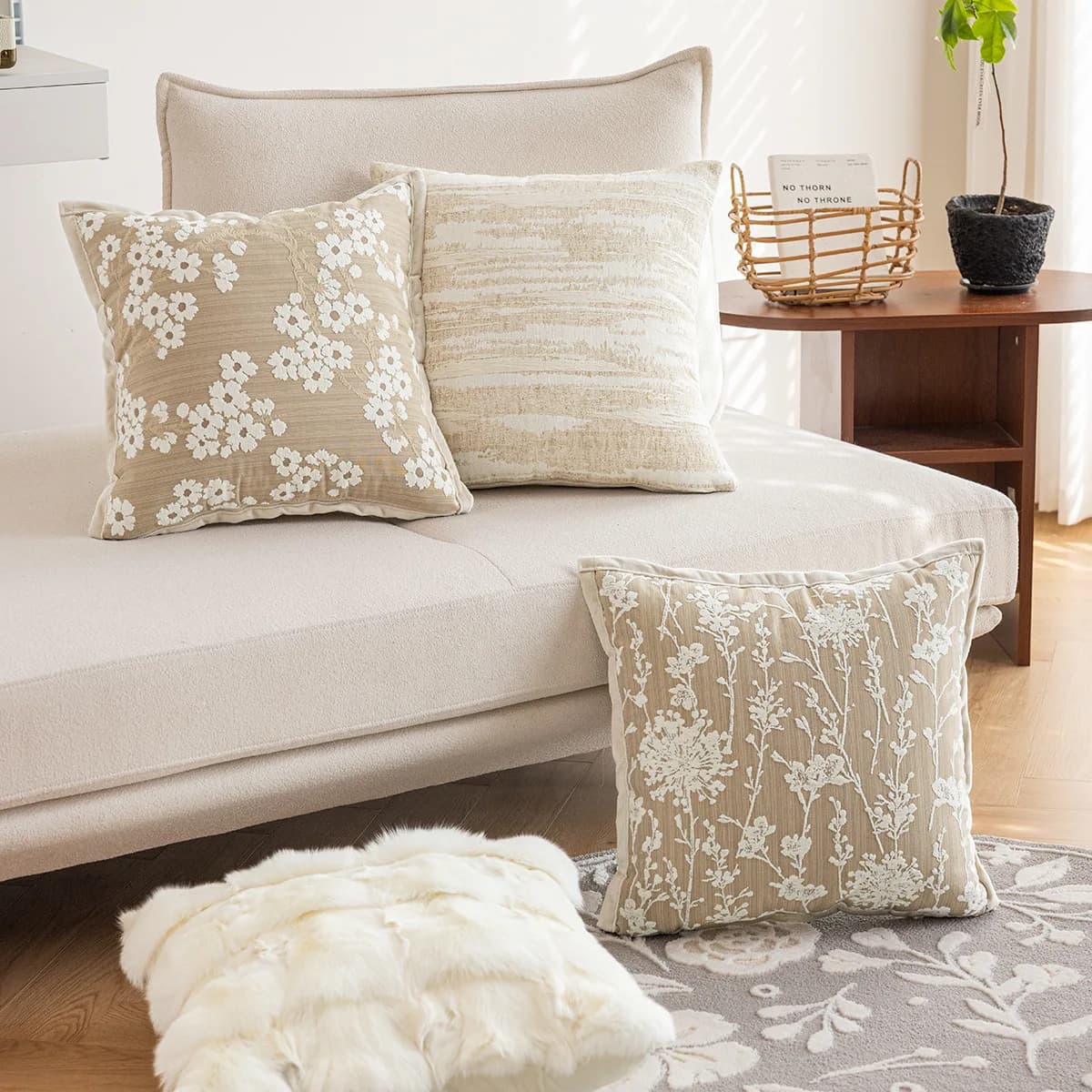 French Cream Style Plant Jacquard Cushion Cover 45X45CM Luxury Design Pillow Covers Decorative Home Decor Sofa Bed Pillowcase