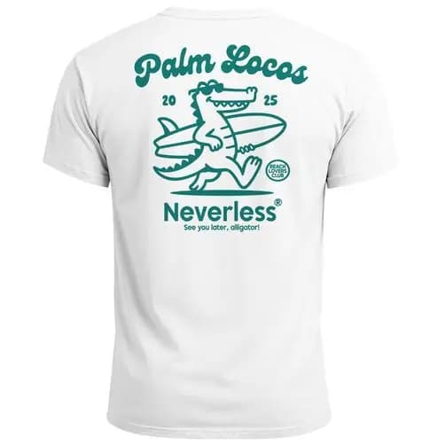 T-shirt da uomo Iscrizione Palm Locos Divertente camicia da surf Alligator Back Print-