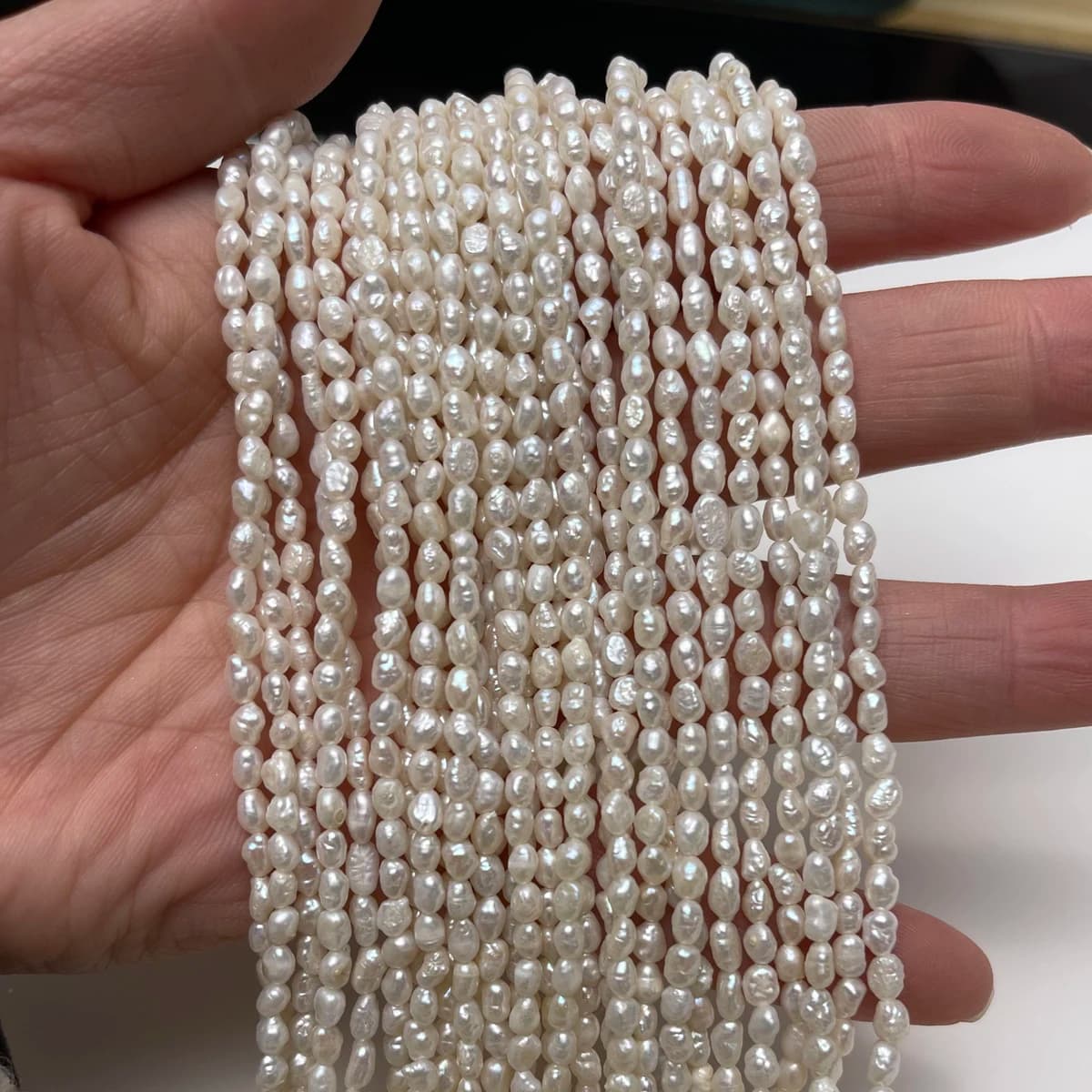 Perle Naturali d'Acqua Dolce Bianche Kexu 3-4mm, Perline Sciolte per Creazione Gioielli Fai-da-Te, Accessori per Collane e Bracciali da Donna, Forma a Riso