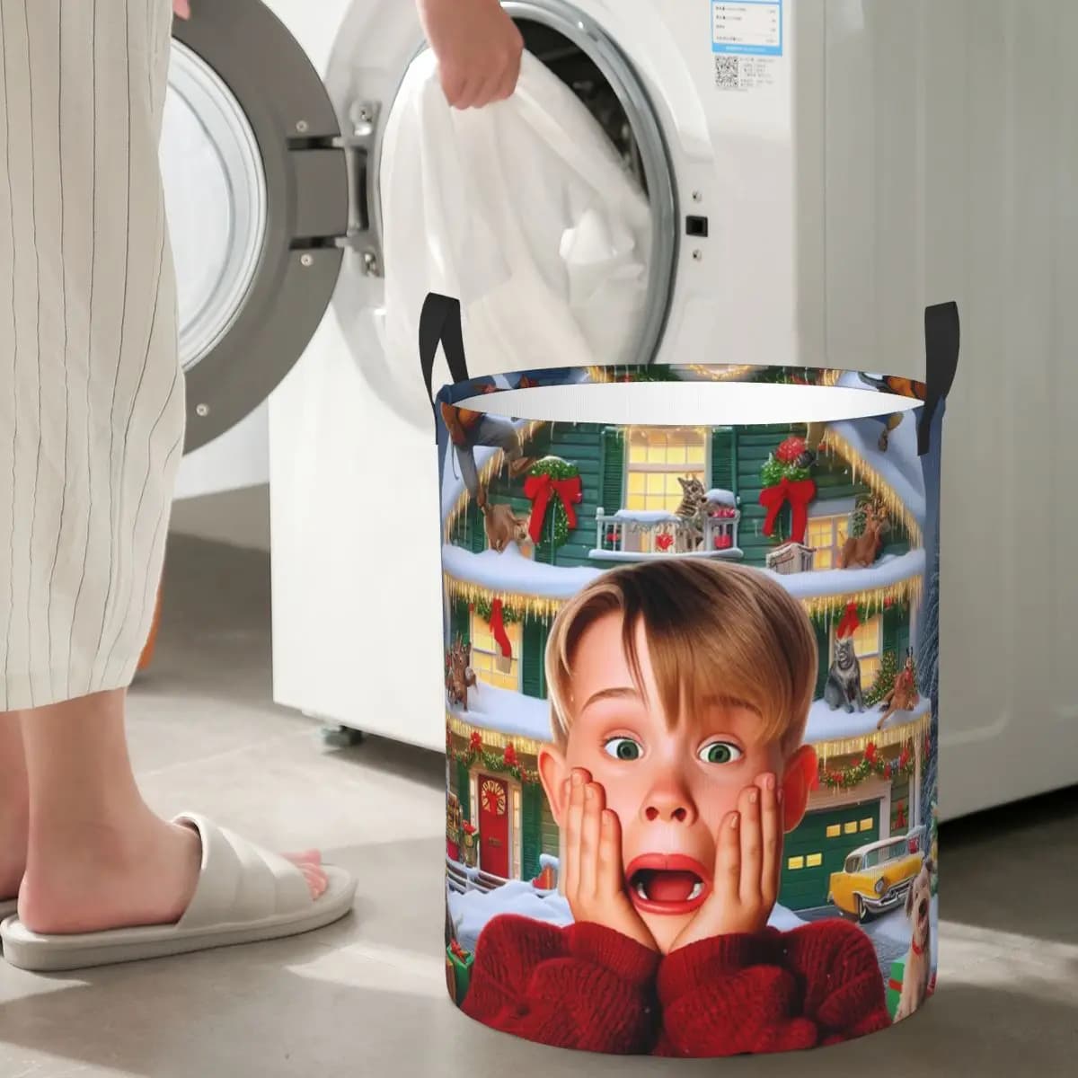 Cesto Portabiancheria Pieghevole Divertente 'Home Alone' per Casa, Contenitore per Vestiti Sporchi e Oggetti Vari, Organizer Domestico