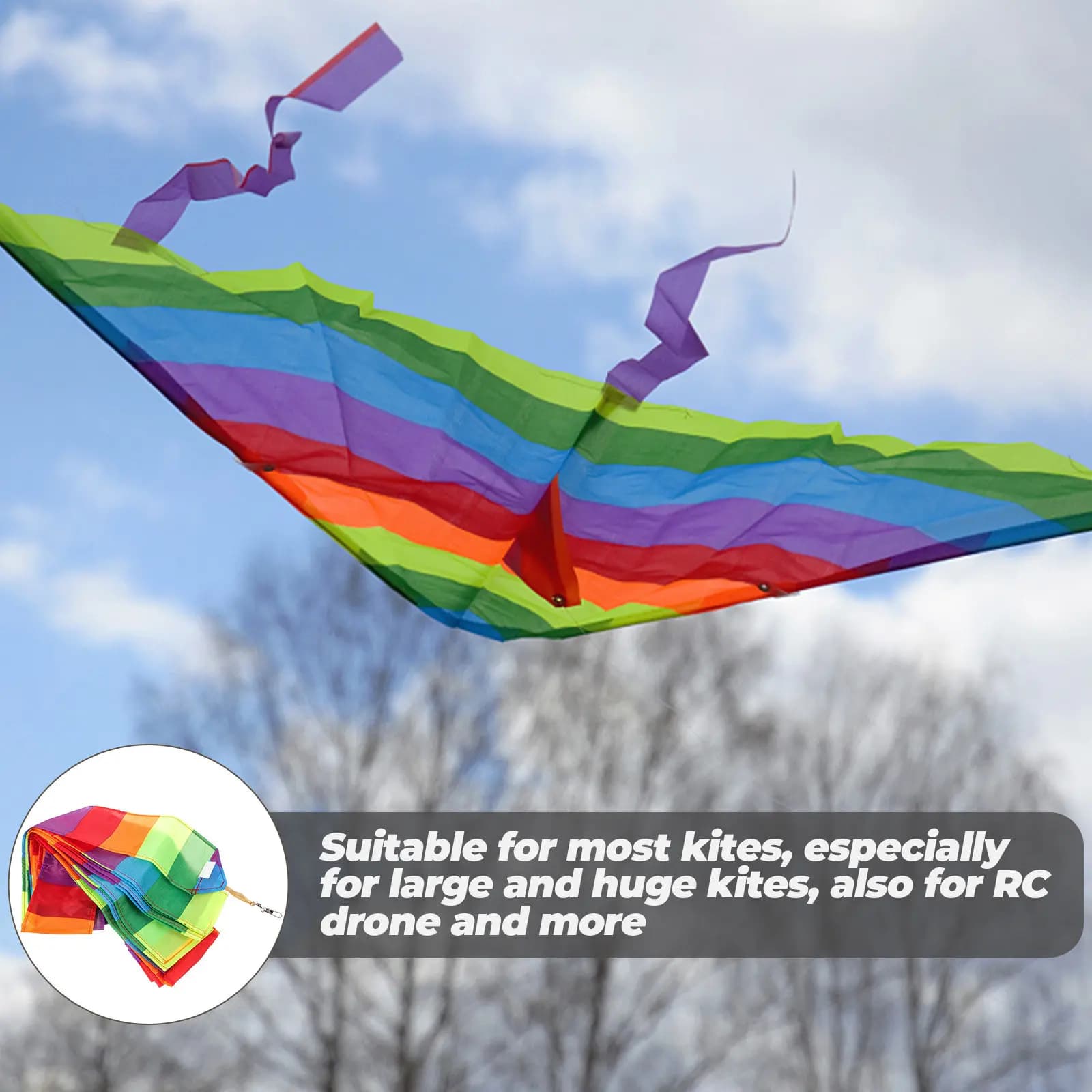 Coda Colorata per Aquiloni Arcobaleno, Lunga e Resistente, Realizzata in Tessuto di Nylon ad Alta Resistenza all'Usura per Grandi Aquiloni, Droni RC e Giochi all'Aperto