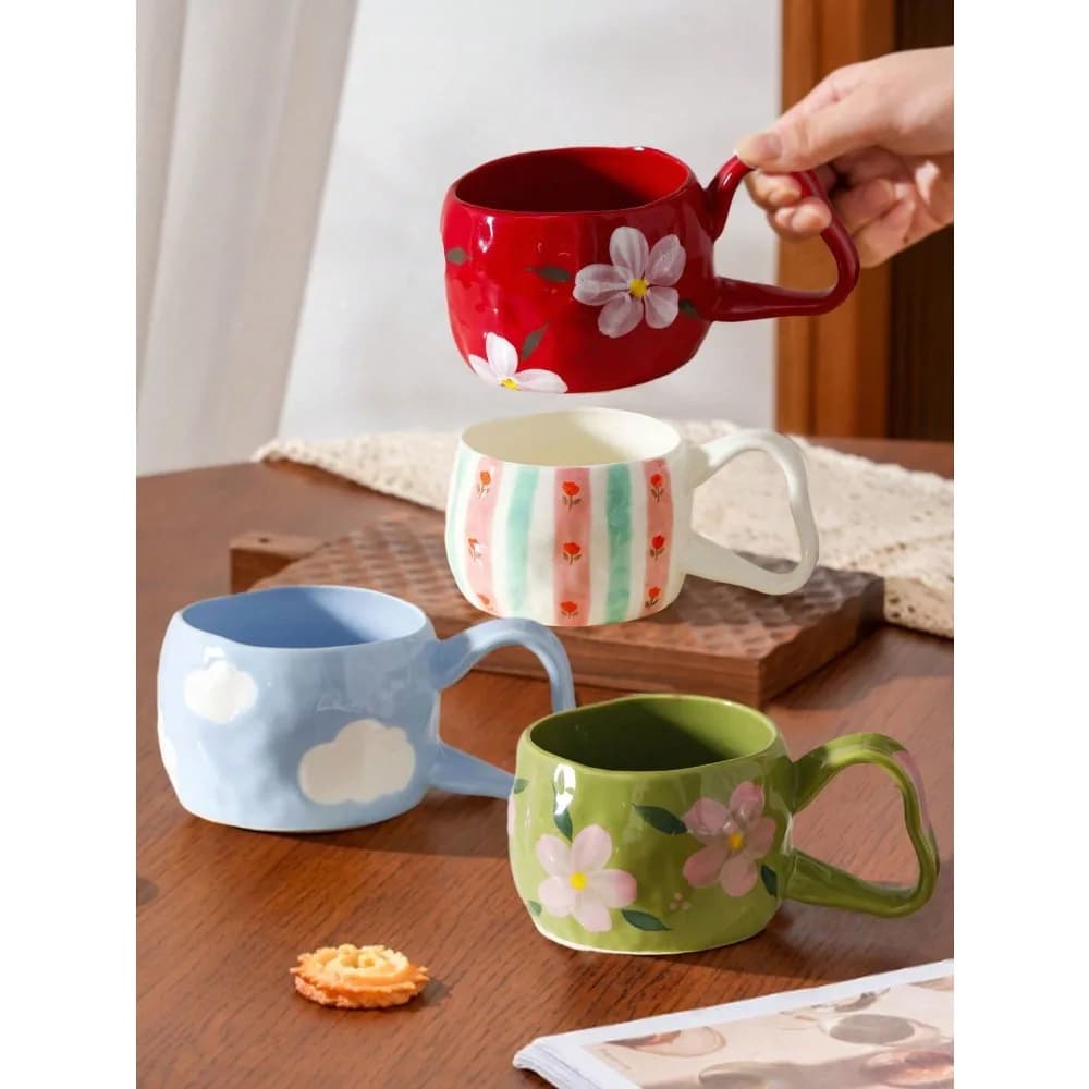 1pc 350ML Ins Aesthetic High Capacity Squeeze Drinking Mug, Suitable For Breakfast, Milk, Oatmeal, Tea, Office, Daily Water, Juice, Afternoon Tea, Coffee, Gifts For Friends, Boyfriend/Girlfriend, Family