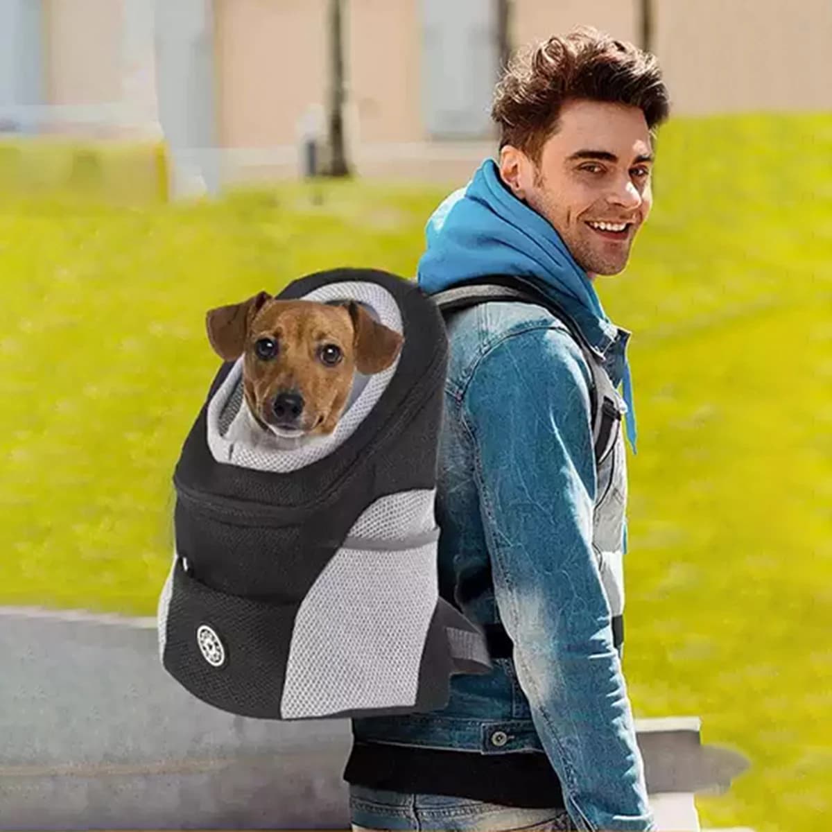 Zaino traspirante per animali domestici - Tessuto a rete e Oxford, S/M/L (11,8-21,65 pollici) con cinghia di sicurezza per viaggi/vettore (0,4-0,6 kg)