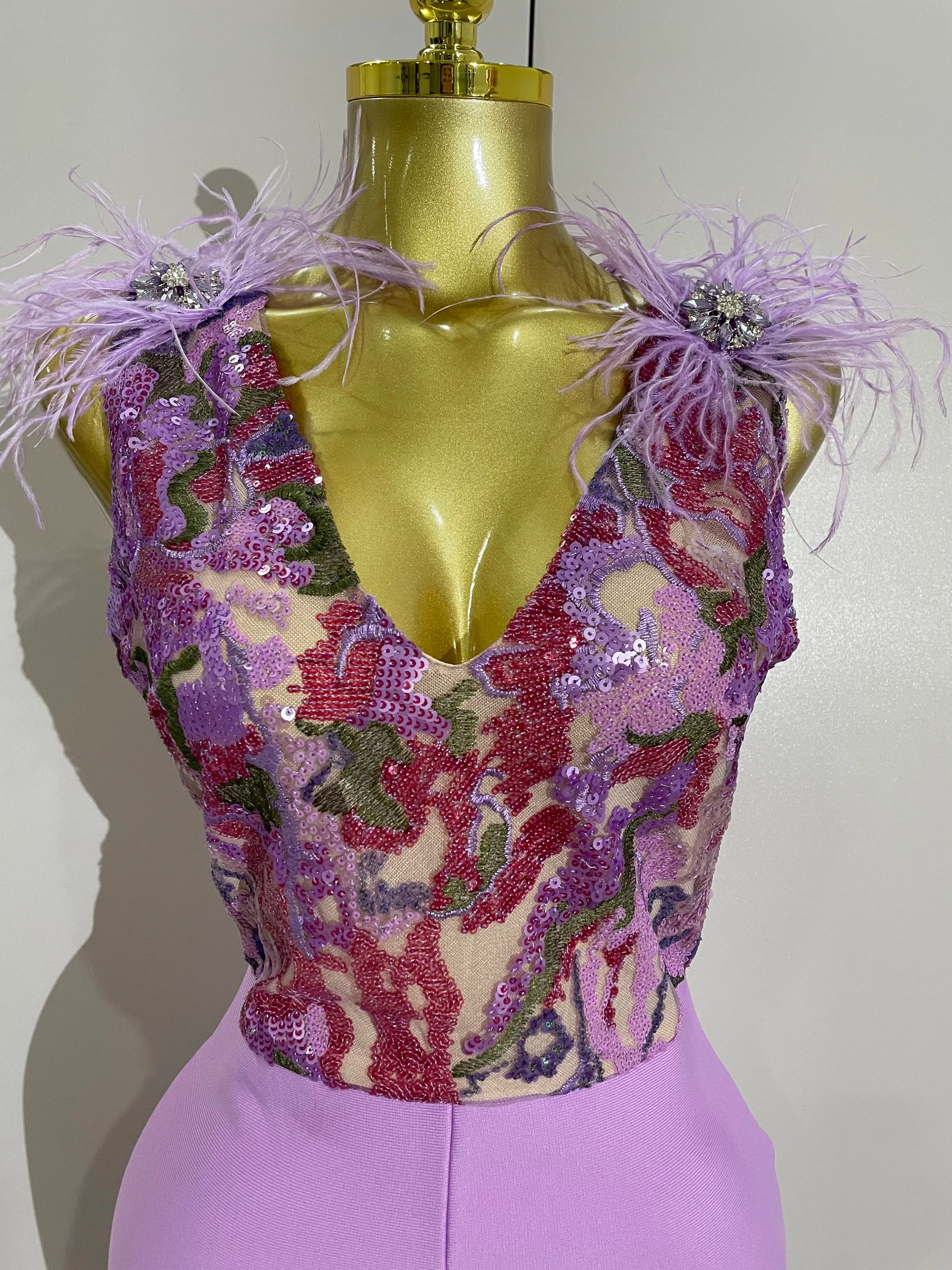 Tuta da fasciatura con ricamo di piume di diamanti scintillanti di lusso da donna High Street Elegante abito da compleanno di lusso per feste serali