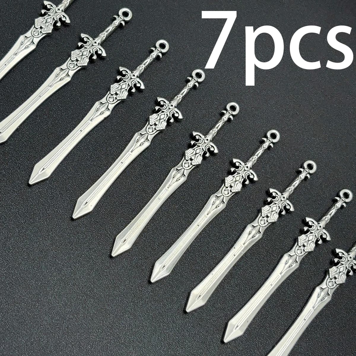 7 Pieces of Traditional Chinese Style Retro Handmade Accessories, Carved Decorative Long Sword Handmade Parts, Suitable for DIY Bracelets, Necklaces, and Earrings, Fairy-Style Jewelry DIY Basic Handmade Materials