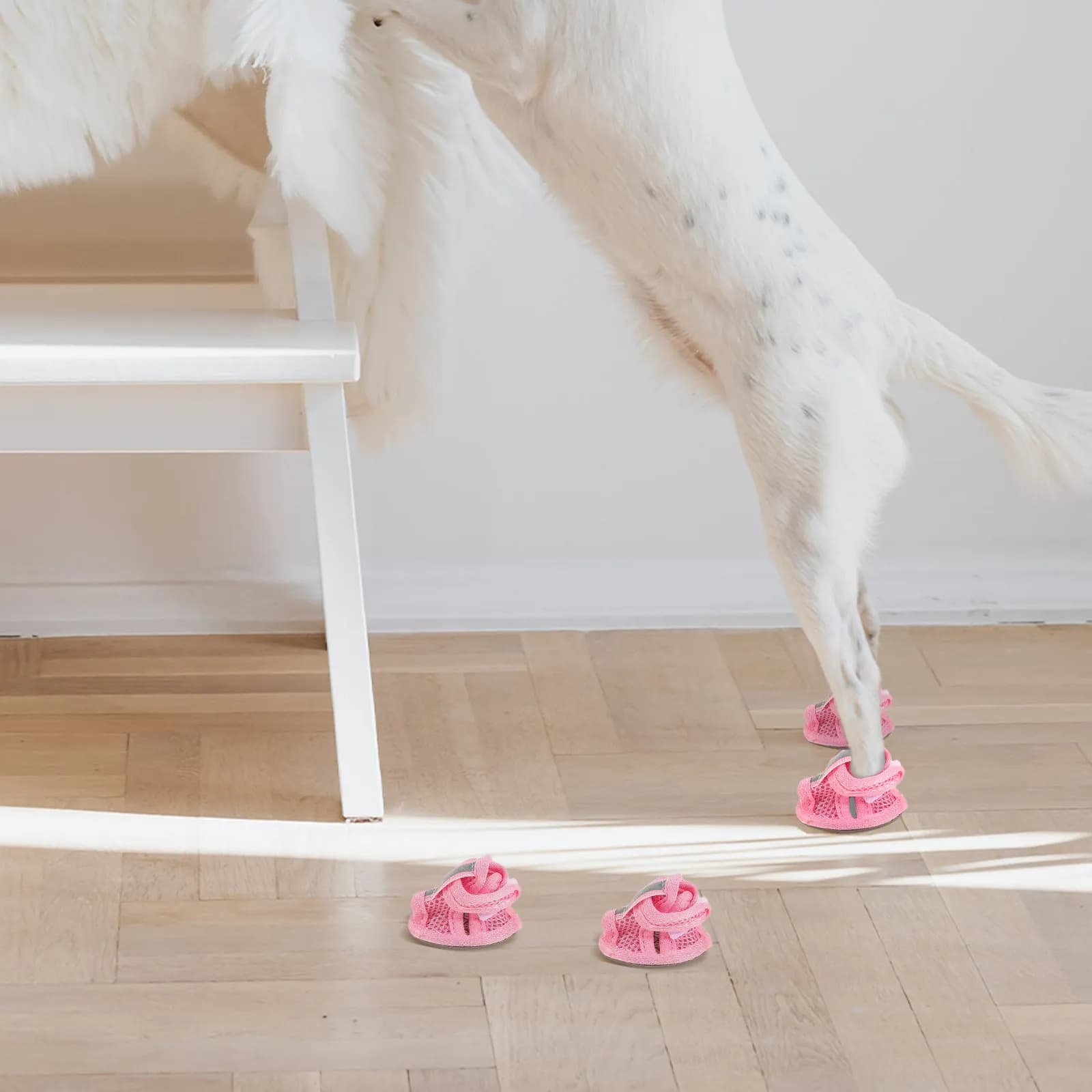 4 Pezzi Scarpe per Cani Estive Traspiranti in Rete Antiscivolo Sneakers Rosa per Pavimento Caldo e Spiaggia