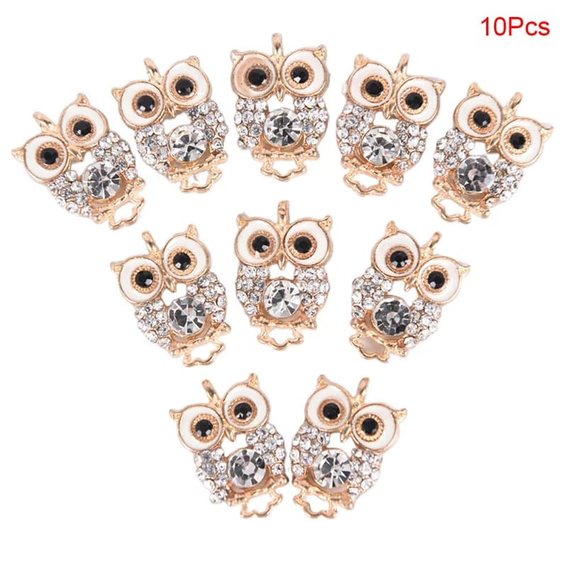 10pcs /set Fashion Charms Gift Enamels Rhinestone Owl Crystal Alloy Pendant DIY Bracelet Necklace Earrings Jewelry Accessories