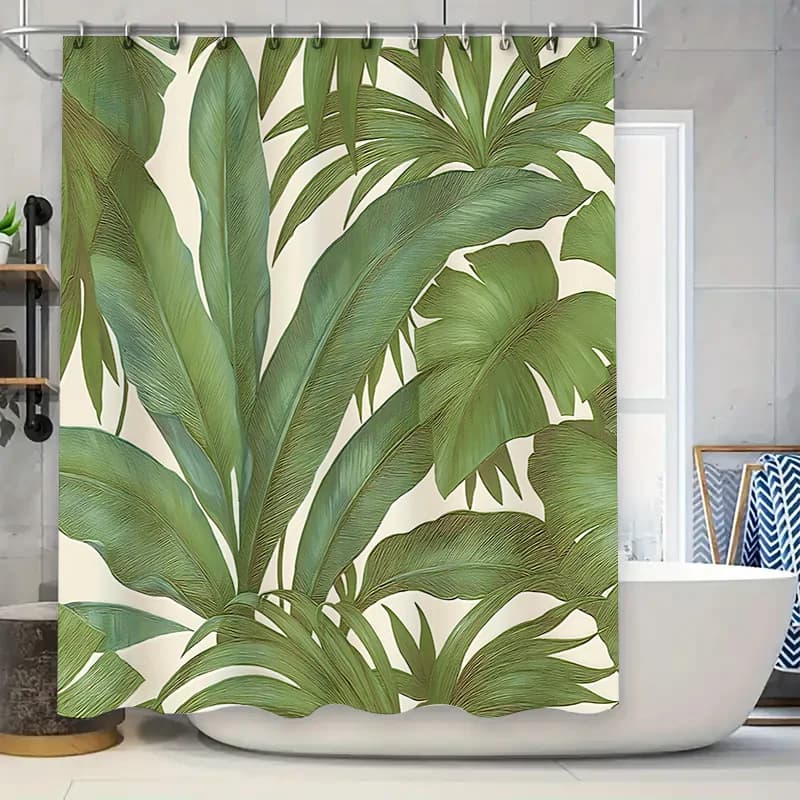 La tenda da doccia con foglie tropicali porta una verde lussureggiante di una foresta pluviale nel tuo bagno per un'esperienza fresca e vigorante