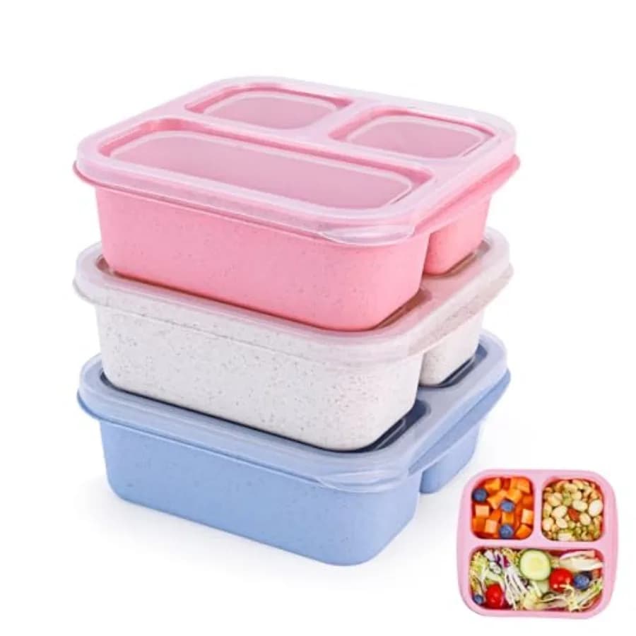 Bento Box [Portion Size], 3 Pack Snack Containers with 3 Compartments for Meal Prep On-the-Go [School, Travel], Lunchable Conta