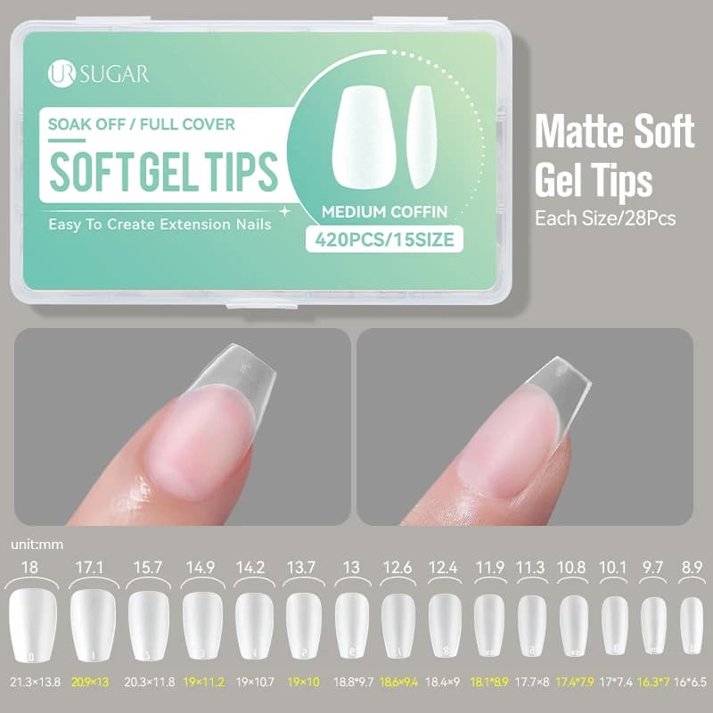 UR SUGAR 420 Pz/scatola Gel Morbido Punte di Gel Breve Mandorla Dimensioni Miste Punte Del Chiodo Unghie Finte Copertura Completa Presse sulle Unghie Per La Manicure Del Chiodo