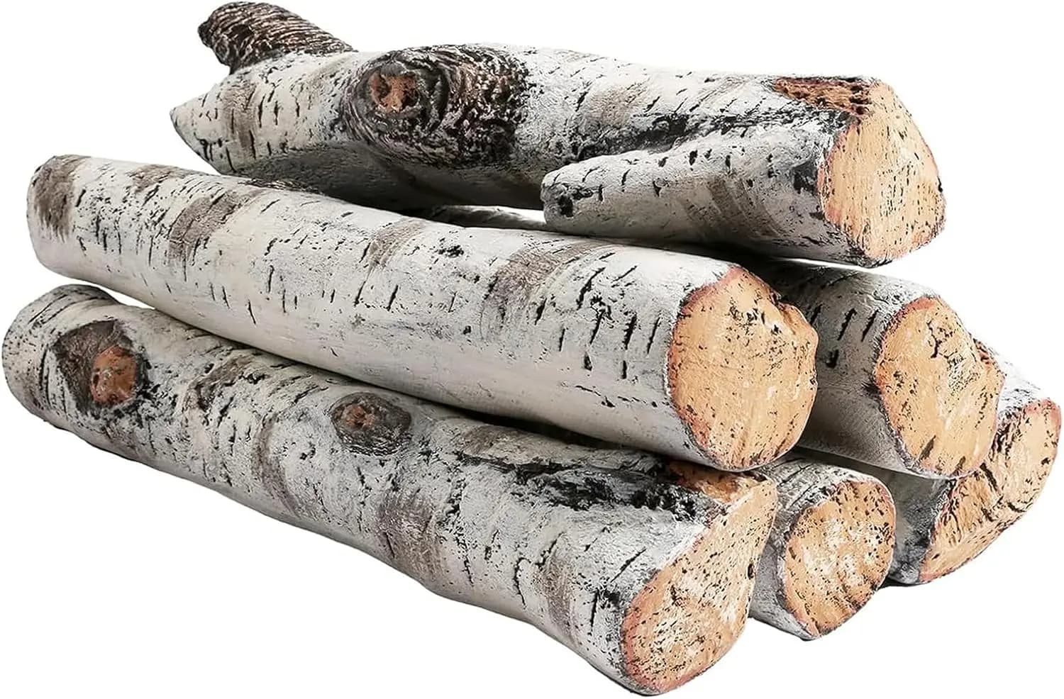 B tronchi per caminetti in ceramica di betulla bianca, 6 pezzi per caminetti interni/esterni, propano ventilato, gel ed elettrico – Fuoco finto realistico