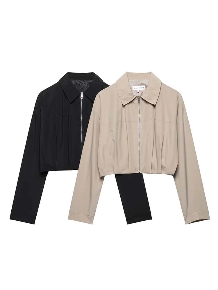 Women Summer Loose Jackets Coats 2025 Casual Solid Zipper Pleated Female Elegant Street Short Jacket Outerwear