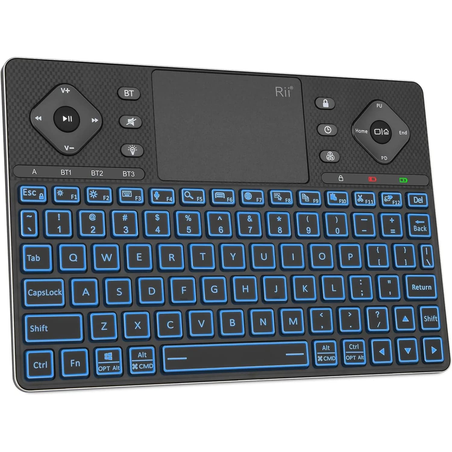Tastiera wireless Rii K16 Bluetooth con touch pad Design compatto retroilluminato RGB per Android TV Smart TV Tablet iPad