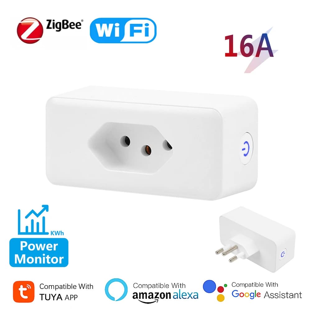 Tuya 16A brazil Zigbee / WiFi Smart Plug with Power Monitor Smart Life APP remote control socket for Google Home Alexa