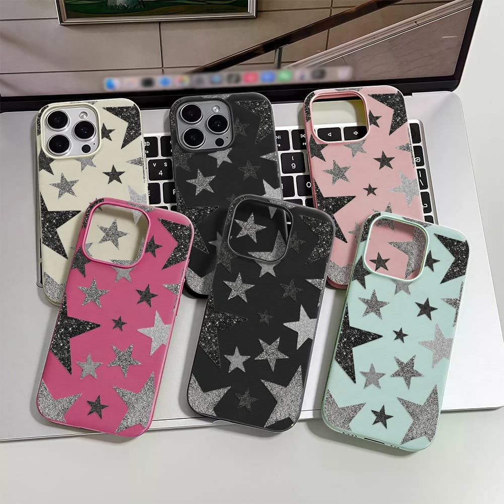 Phone Case for Apple iPhone 17 16 15 14 13 12 Pro Max 17 16 15 14 13 12 Air Cases Allover Glitter Stars Print Texture Accents