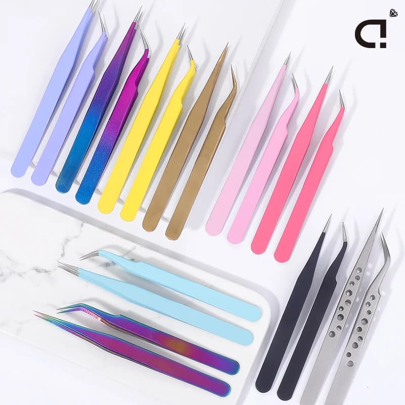 DUCRYSTAL Pinzette dritte/curve multicolori Set Pinzette di precisione in acciaio inossidabile da utilizzare per strumenti di raccolta di strass per unghie.