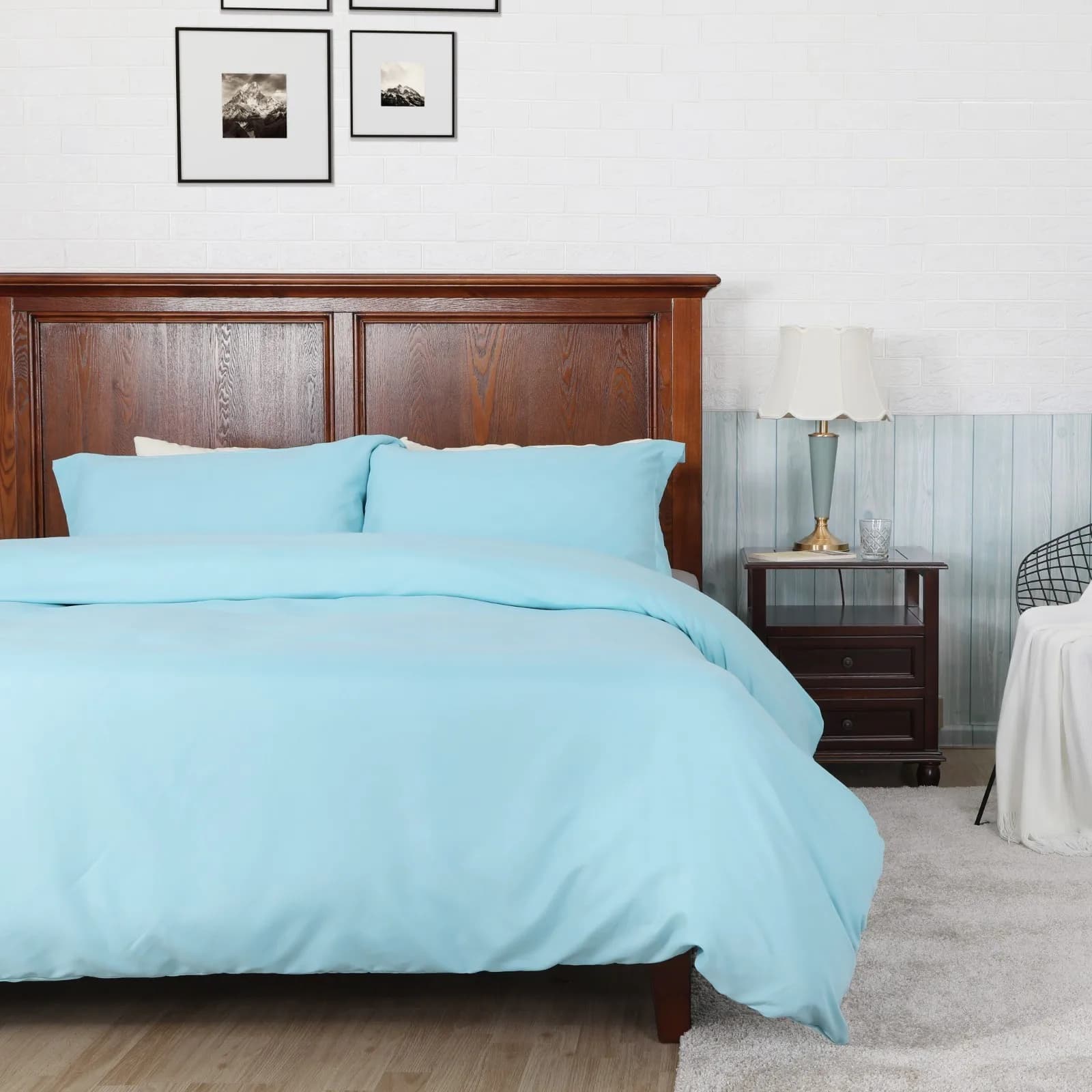 3-Piece Duvet Cover Set Comforter Set with 2 Pillowcases Queen Size Blue