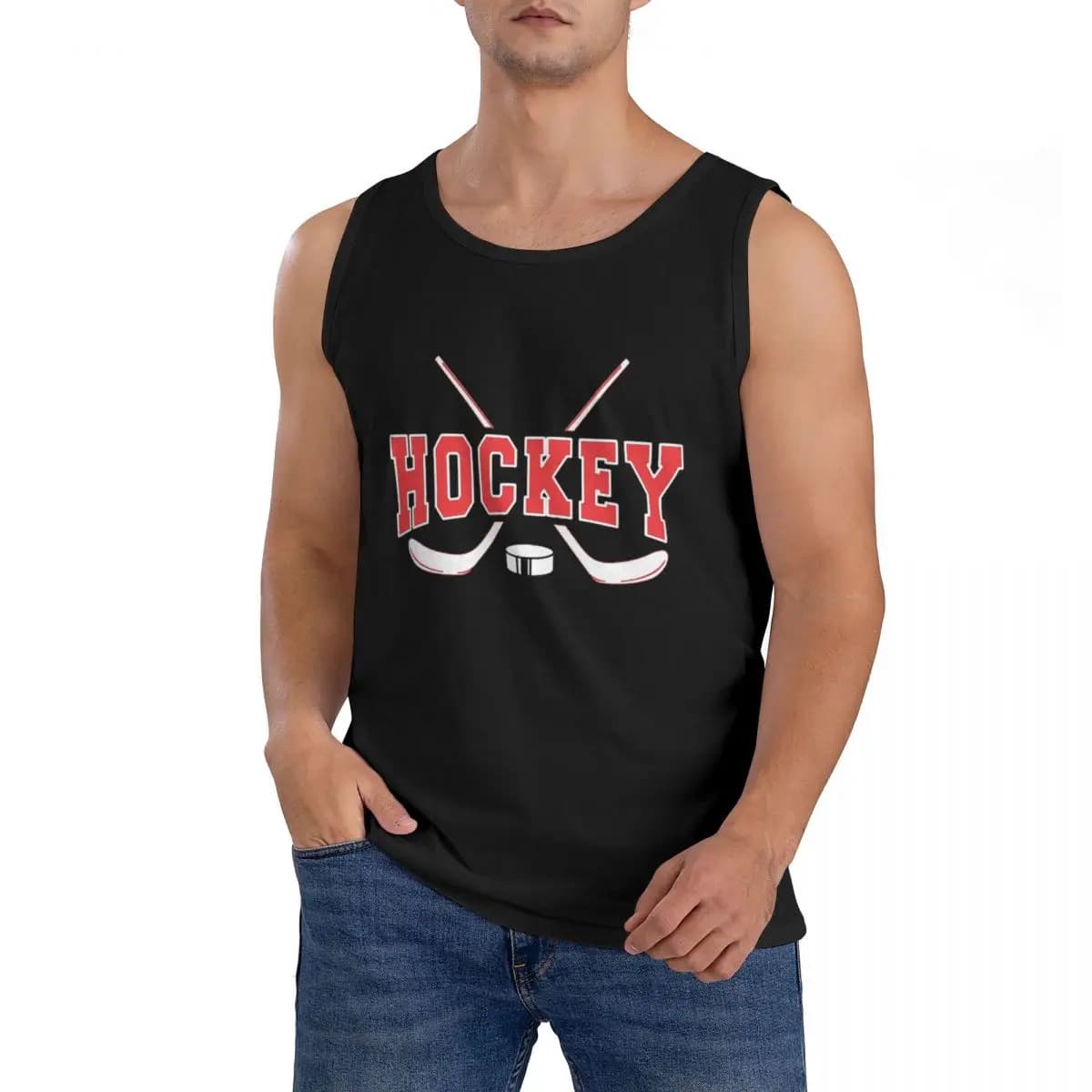 Maglietta Senza Maniche 100% Cotone per Hockey su Ghiaccio, Regalo per Appassionati di Hockey, Abbigliamento Sportivo da Uomo, Top con Collo Rotondo