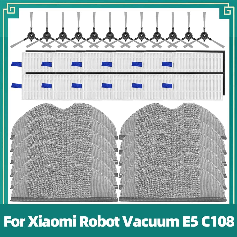 Compatibile con Xiaomi Robot Vacuum E5 C108 Parti di ricambio Accessori Spazzola laterale Panno per mop Filtro