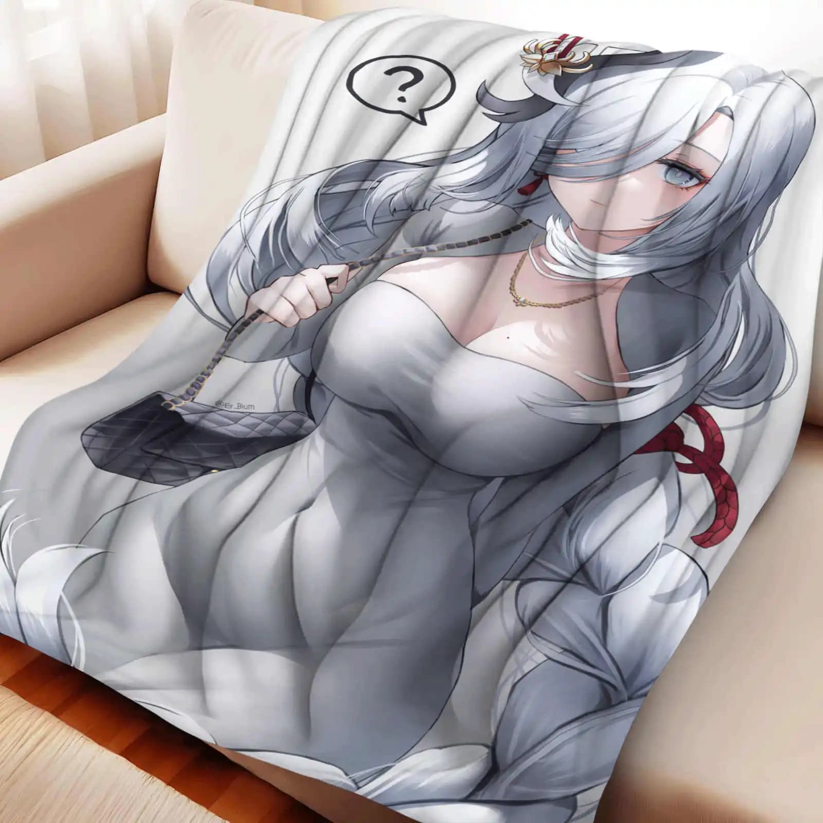 Genshin Impact Shenhe Coperta di flanella Biancheria da letto morbida calda invernale per bambini Copriletto modello esterno Copridivano