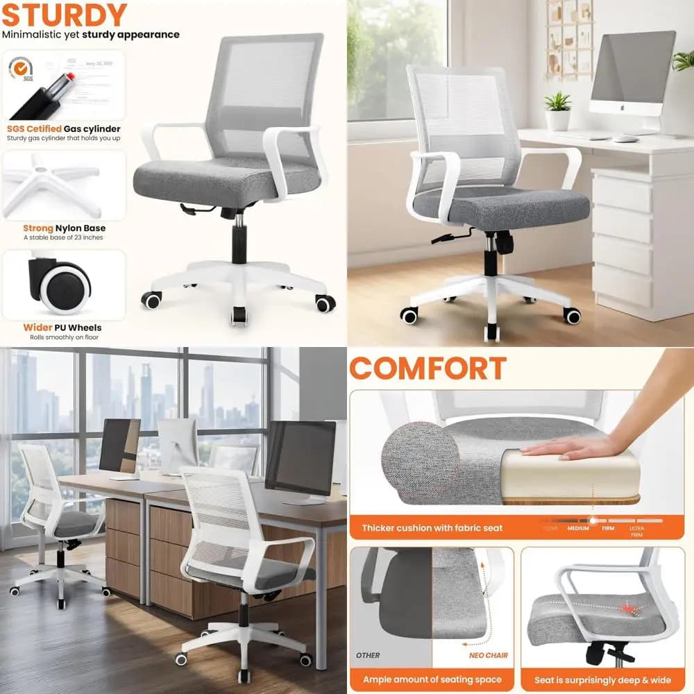 Sedia da gaming ergonomica in rete grigia con supporto lombare, girevole e ruote regolabili per un uso domestico confortevole