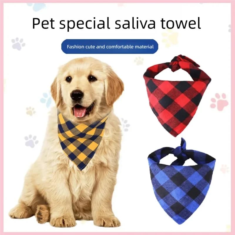 Sciarpa triangolare per animali domestici, sciarpa grande per cani, stile classico a quadri