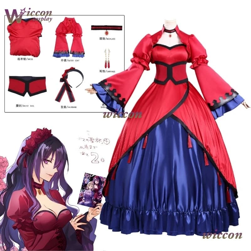 Castiel Scarlet Cosplay Costume Souls The Holy Grail of Eris Cosplay Undead Dress Red Scarlet Wig Women Hallowen Party Role Game