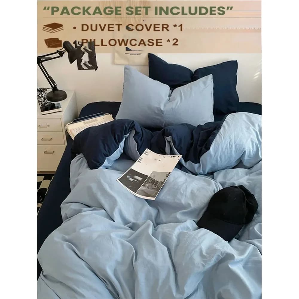 Set di biancheria da letto reversibile super morbido blu chiaro e blu scuro, 1 copripiumino, 2 federe, adatto per dormitorio o camera da letto, lavabile in lavatrice