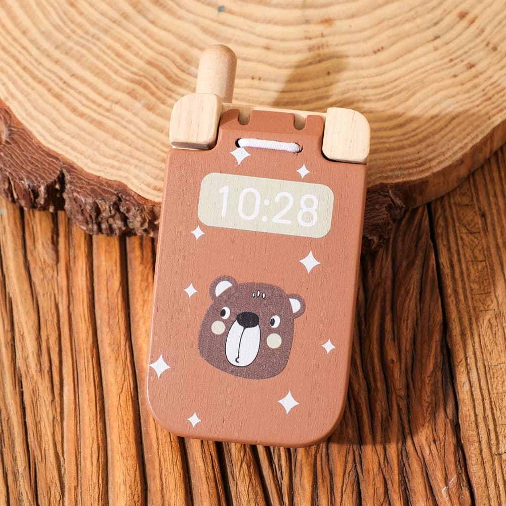 Giocattolo per telefono con vibrazione in legno per bambini Modello di telefono per orso Giocattoli Montessori Telefono di simulazione per bambini Regalo giocattolo per la cognizione educativa precoce
