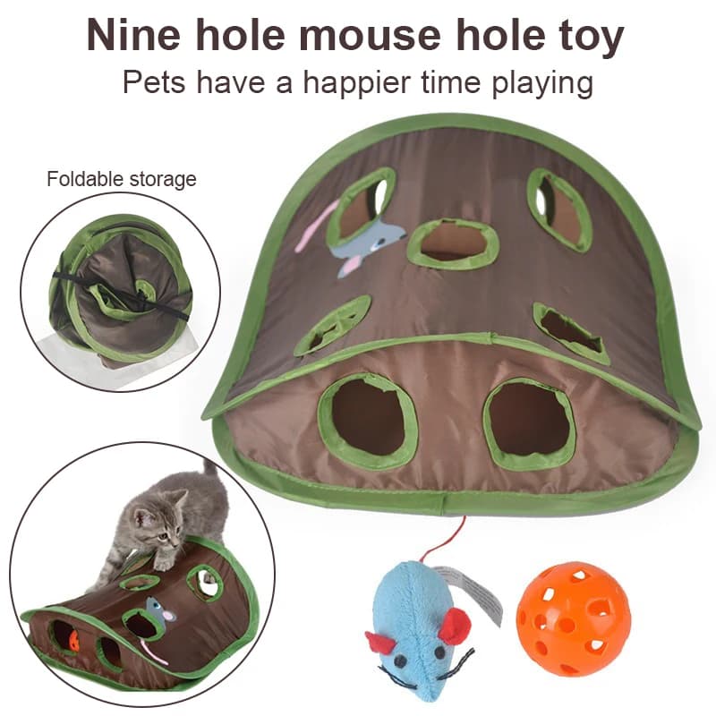 Giocattolo per gatti pieghevole Tunnel di stoffa a nove fori peluche topo gatto afferrare campana a sfera divertente decompressione comoda conservazione di forniture per animali domestici