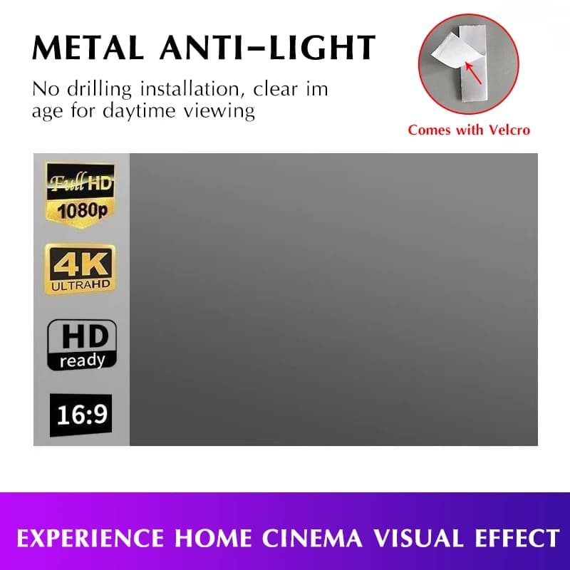 Projector Screen Simple 16:9 Anti-Light Curtain 84 Inches Home Outdoor Office Portable 3d HD