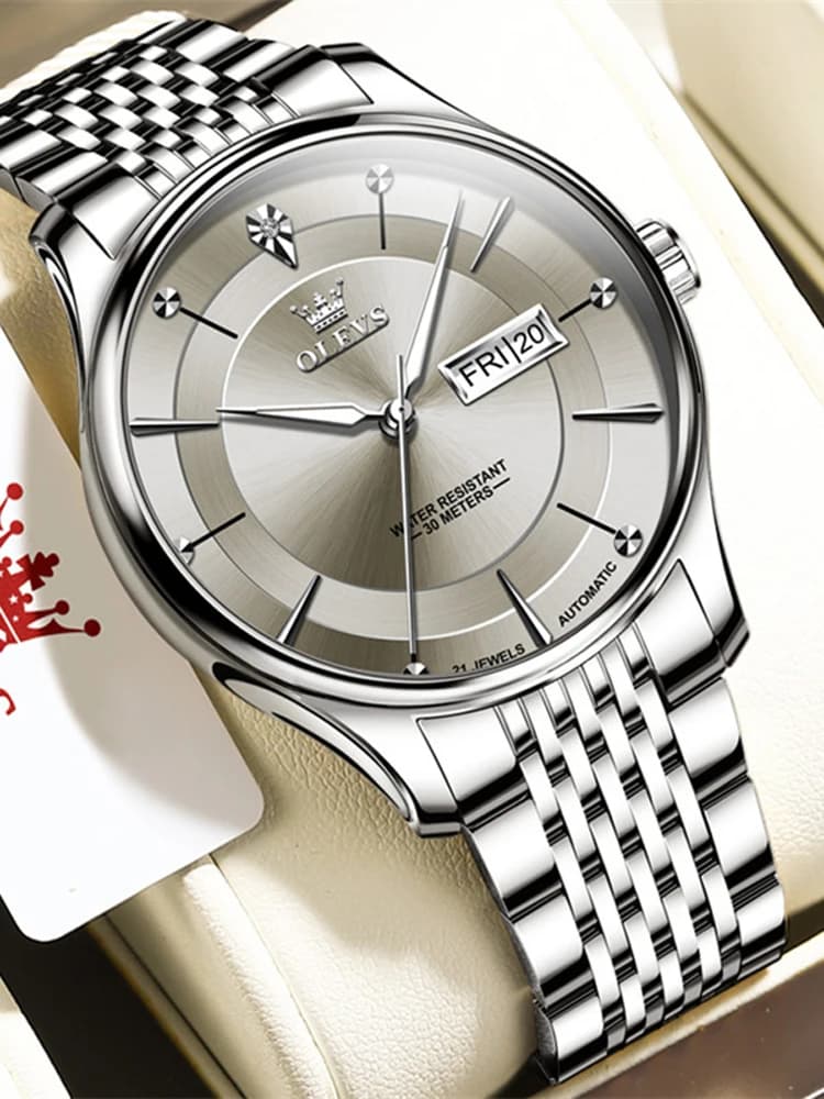 OLEVS Orologi da uomo Top Brand di lusso Sport Orologio meccanico automatico per uomo Moda quadrante grigio Orologio da polso impermeabile Reloj Hombre