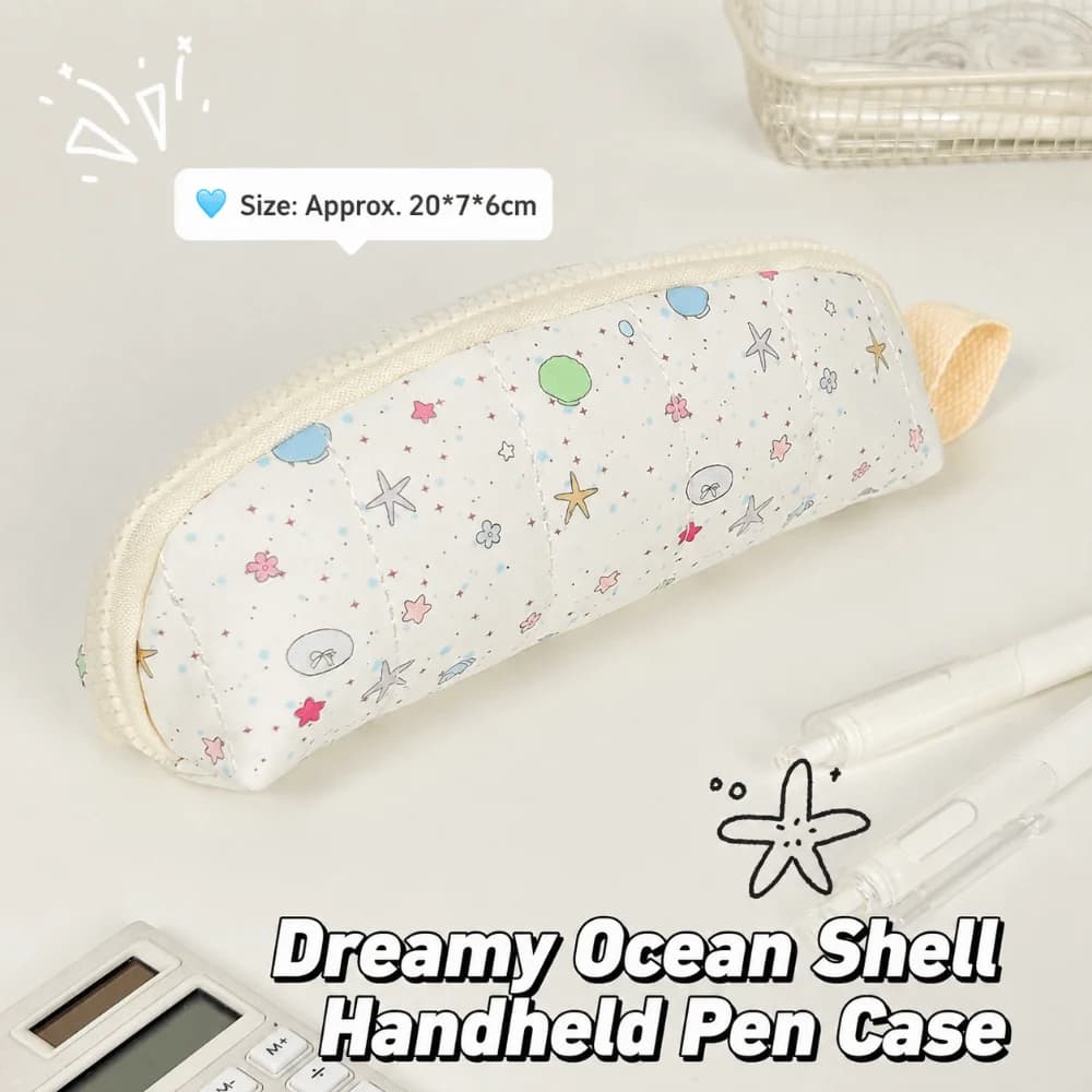 Portable Ocean Print Pencil Case Handheld Zipper Design Pencil Pouch Large Capacity Stationery Organizer Gift