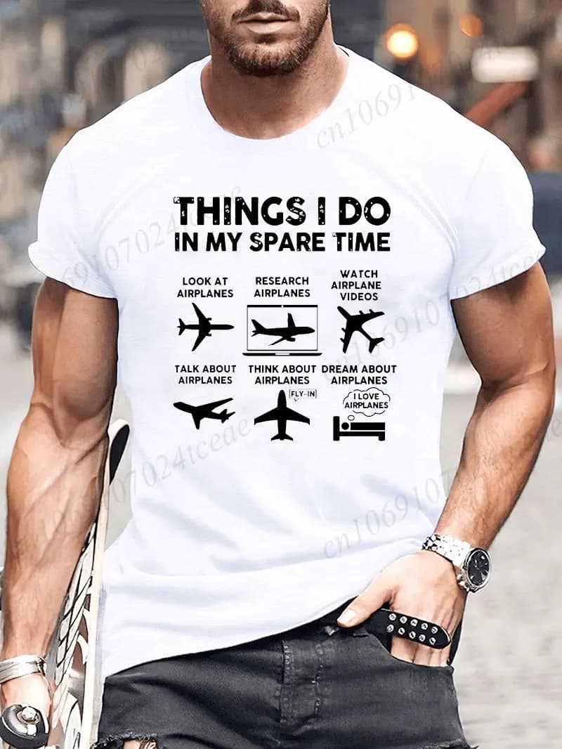 T-shirt da uomo estiva Cose I Do in My Spare Aereo Amante Aviazione Stampato Moda Sport T-shirt da uomo Top da uomo Abbigliamento