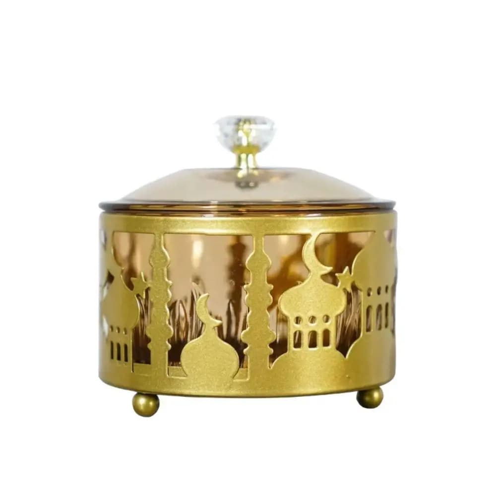 Vassoio per Snack in Metallo con Coperchio, Stile Festivo, Scatola per Frutta Secca, Design Decorativo per Feste, Vassoio per Festival Islamici e Musulmani