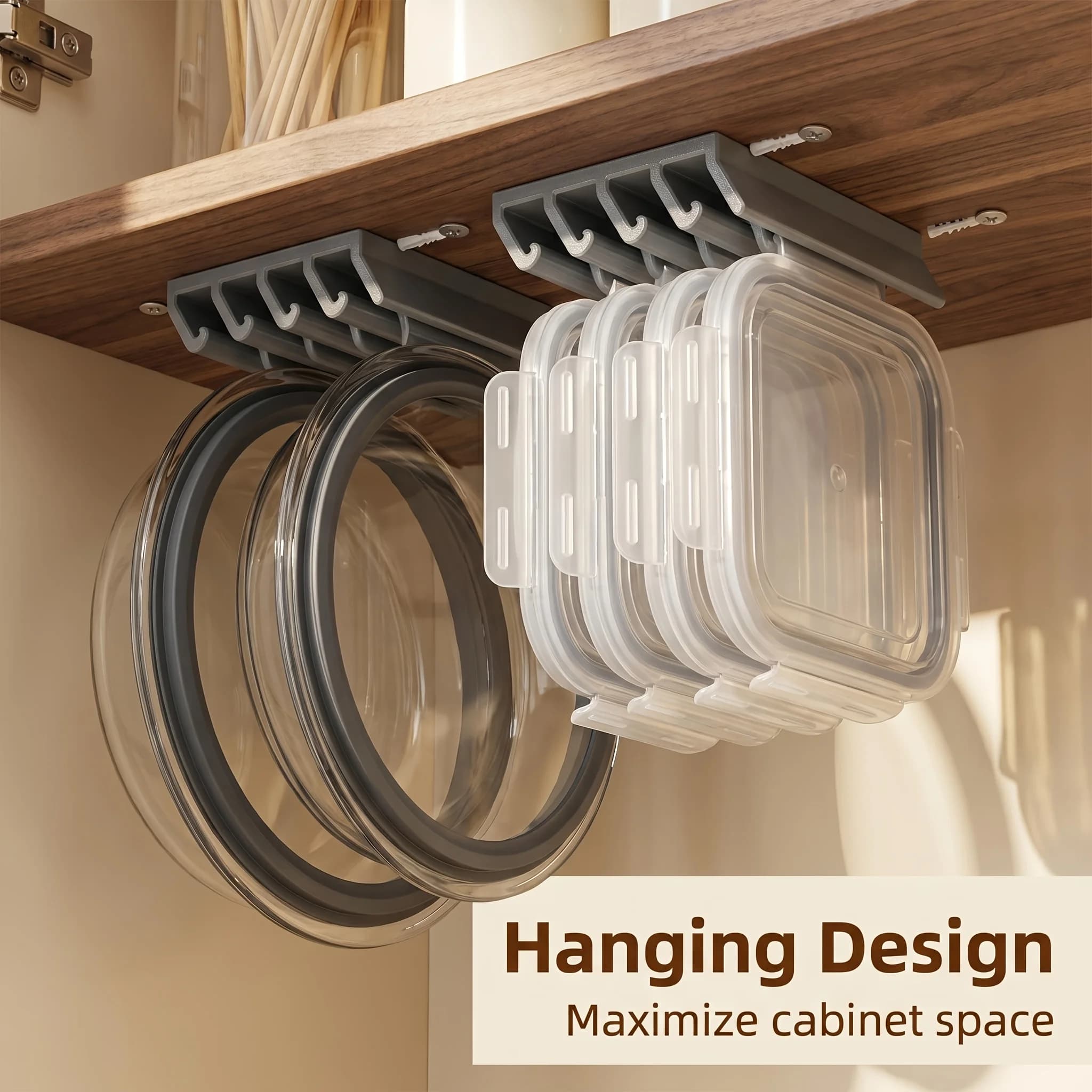 Space Saving Under Cabinet Lid Storage Rack Wall Mount Multi-Slot Sturdy Holder For Kitchen Container Lids