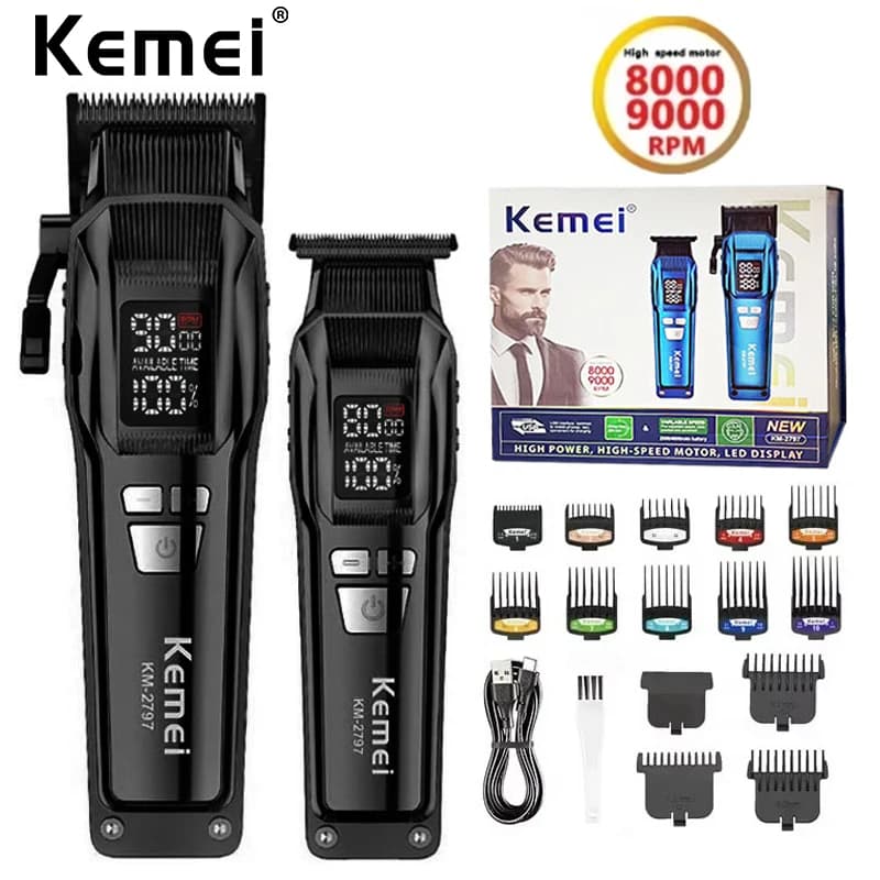 Kemei professional electric haircut kit, rechargeable trimmer for men, beard trimmer with blue or black USB KM-2797 charging