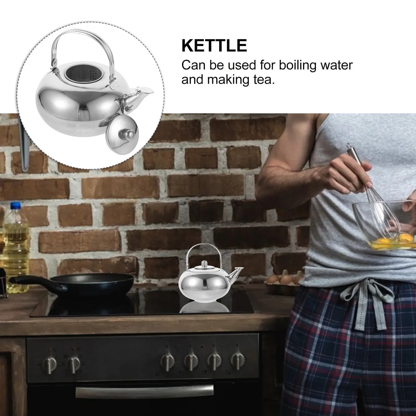 Stainless Steel Tea Kettle Infuser Thick Handle Stovetop Whistling Teakettle Boiling Pot for Gas Induction Electric Stove