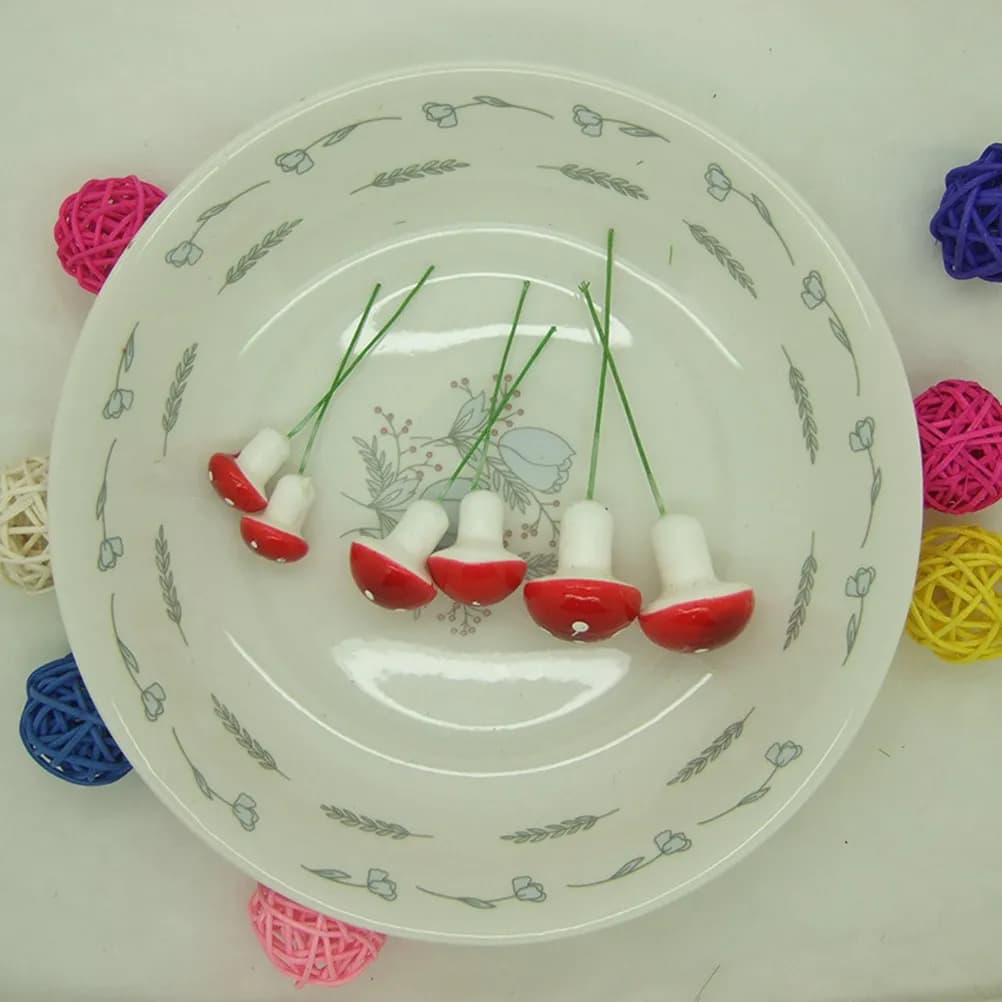 6Pcs Red Speckled Mini Mushrooms Bendable Iron Wire Micro Landscape Decor for Bonsai Garden Ornament Potted Plant Flower Pot