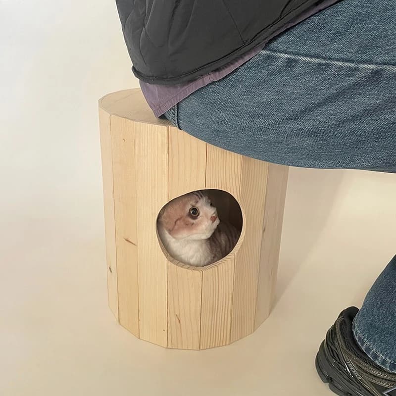 Tree Hole Cat House Wooden Cats House Home Stool Cat Bed Two Purpose Outdoor Backyard Semi-closed Leisure Rest for Human Cats