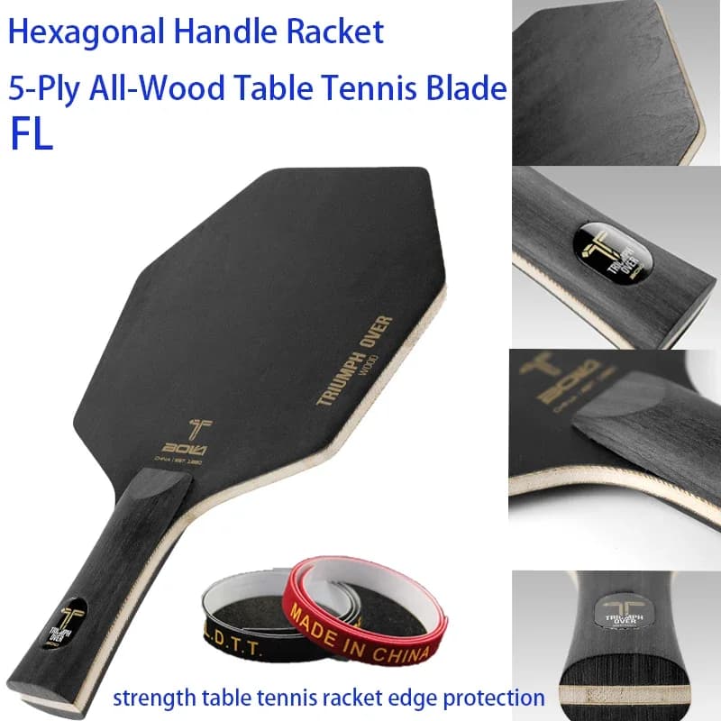 Racchetta da ping pong professionale esagonale 5 strati Racchetta da ping pong in legno puro per e racchetta da ping pong Protezione per bordi Nastro floccato