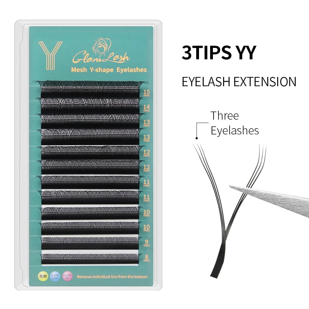 GLAMLASH Extension ciglia YY Ciglia YY a 3 punte, 0,07 mm, naturali, morbide, preformate, effetto volume, in finta pelliccia di visone per il trucco