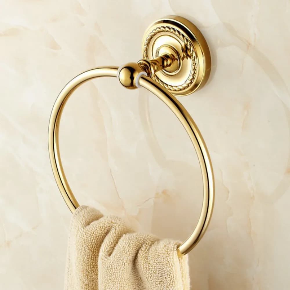 Accessorio per il bagno con portasciugamani rotondo in ottone dorato con finitura in ottone massiccio color oro aba605