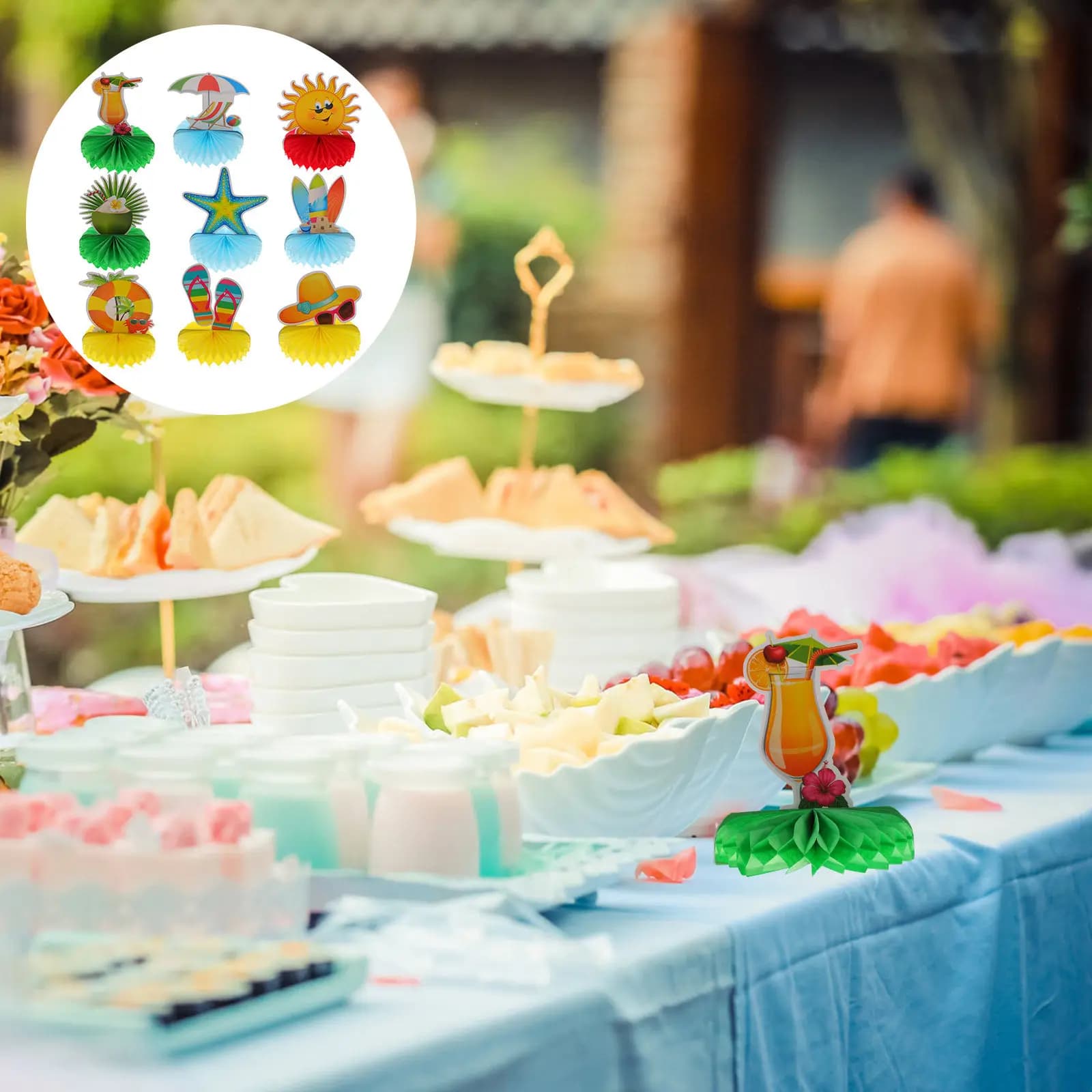 Set di 9 Ornamenti a Nido d'Ape Hawaiani in Carta, Decorazioni Tropicali per Feste di Natale, Capodanno, Matrimoni, Baby Shower, Festival, Casa e Tavola