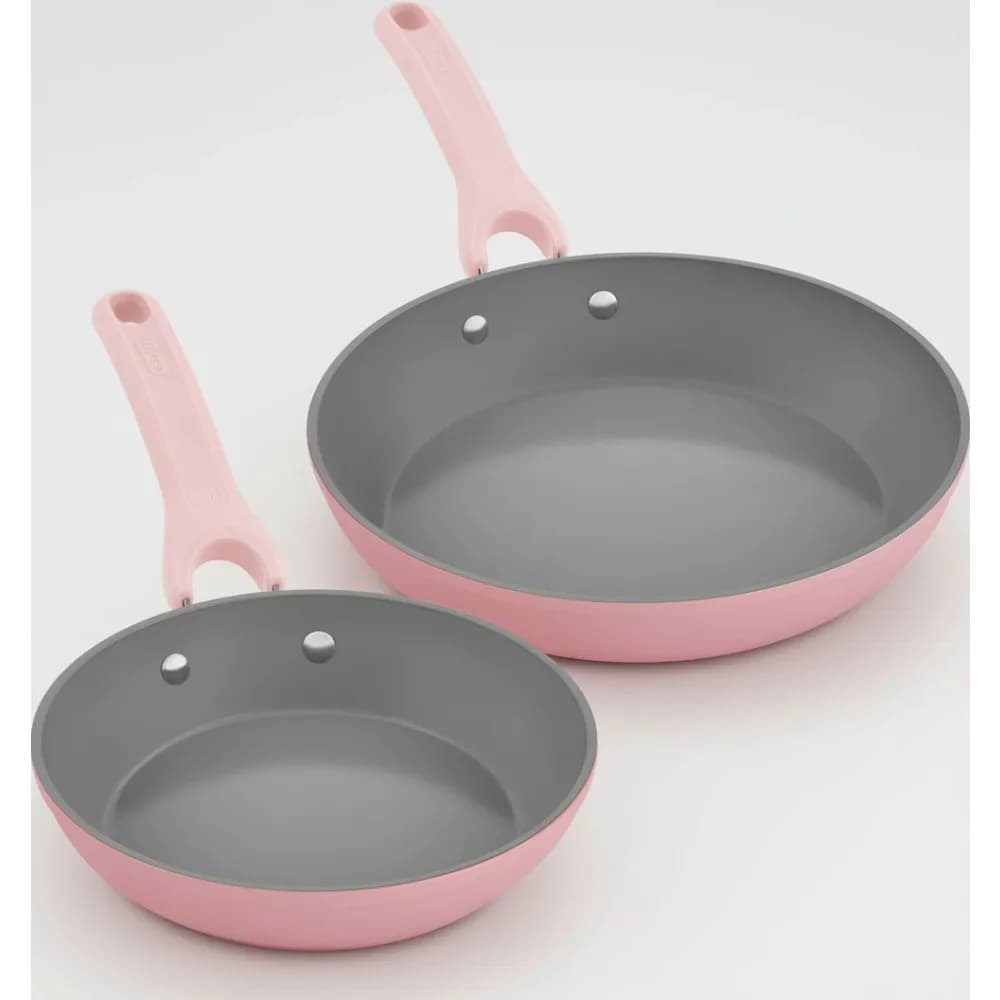 Set of pink ceramic non-stick pans, recycled aluminium from 9.5" and 11", safe for domestic formats