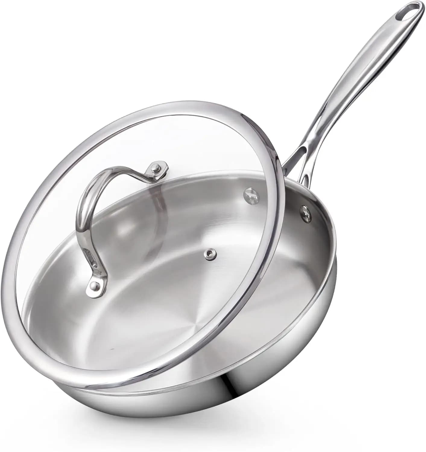 Padella in Acciaio Inox da 20 cm con Coperchio, Rivestimento Multiplo per un'Uniforme Distribuzione del Calore, Compatibile con Tutti i Piani Cottura