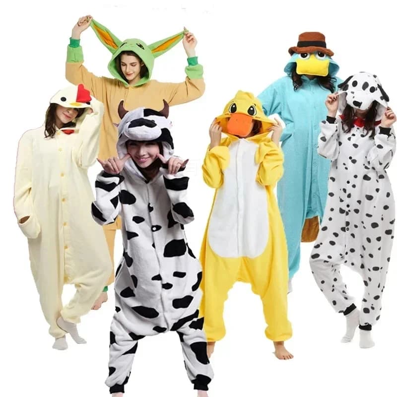 ABC123 Pigiama Invernale per Adulti a Forma di Animale, Dalmata, Anatra, Mucca, Pollo, Kigurumi, Costume da Cartone Animato, Tuta Intera