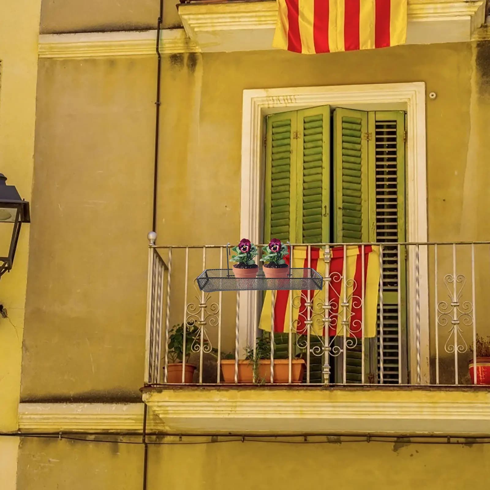 Supporto per Vasi da Fiori Sospesi in Ferro, Appendiabiti per Piante da Balcone, per Ringhiera di Patio, Giardino, Cucina, Soggiorno, Esposizione Interna ed Esterna