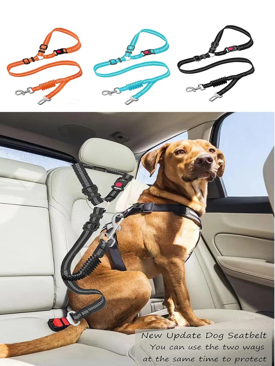 Dog Seat Belt Adjustable Dog Car Harness Seatbelt Nylon Leash Seat Belt with Elastic Bungee Buffer Safety Webbing Harness